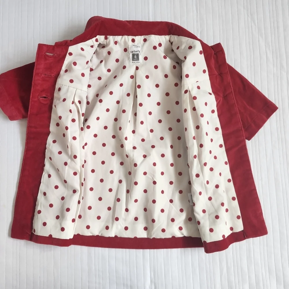 Carter's Red Polka Dot Lining Baby Jacket Coat 6 Months
